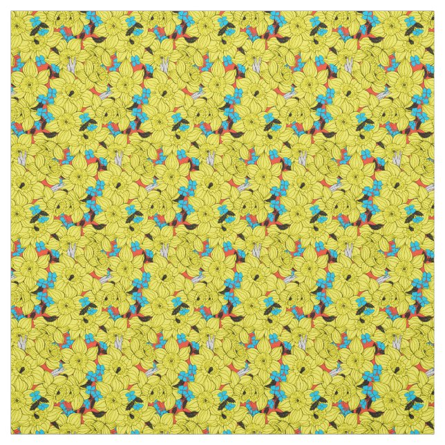 Tissu Daffodiques motif floral printanier (Échantillon)