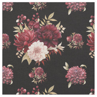 Tissu Dahlias de Bourgogne en noir