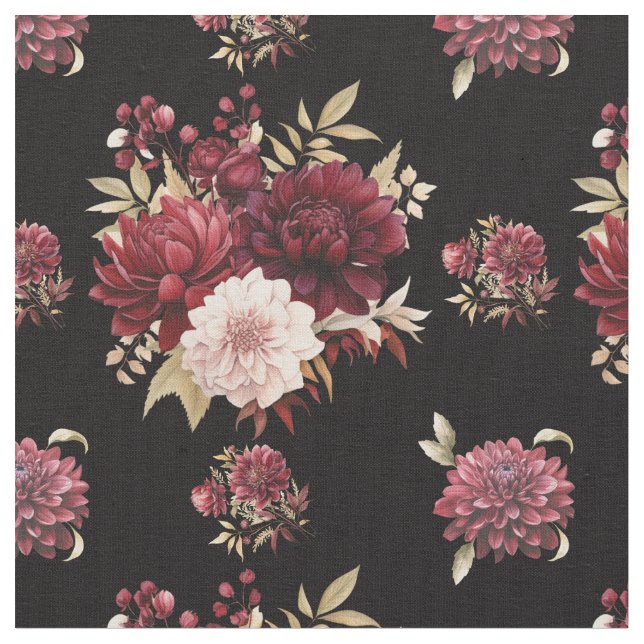 Tissu Dahlias de Bourgogne en noir (Fermer)