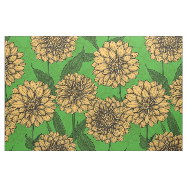 Tissu Dahlias en jaune et vert (Fat Quarter)