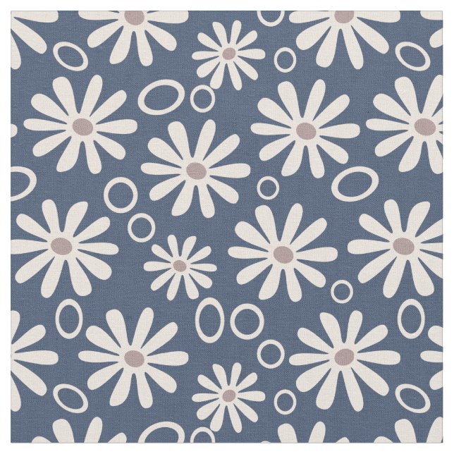 Tissu Daisies et bulles funky marine et blanc (Fermer)