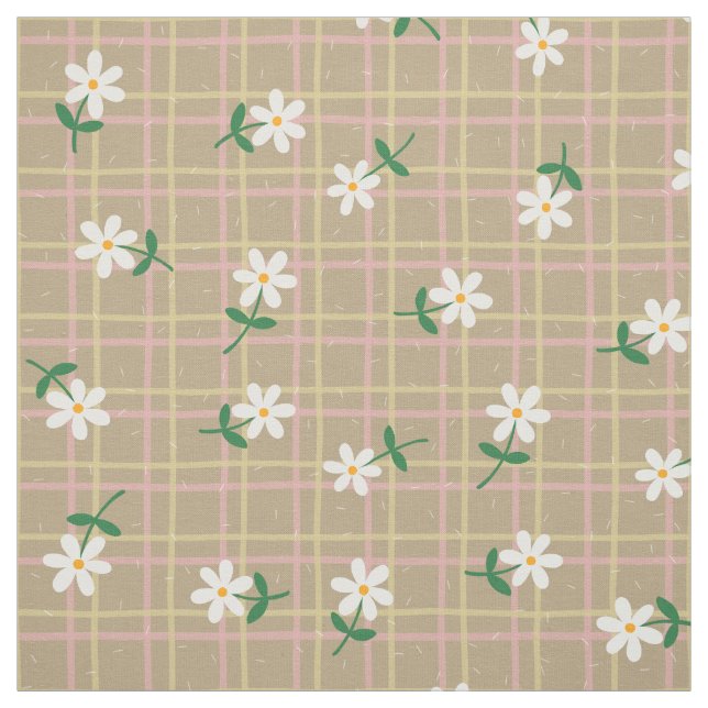 Tissu Daisies on Brown Plaid (medium scale) (Échantillon)