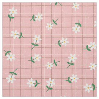 Tissu Daisies on Pink Plaid (medium scale)