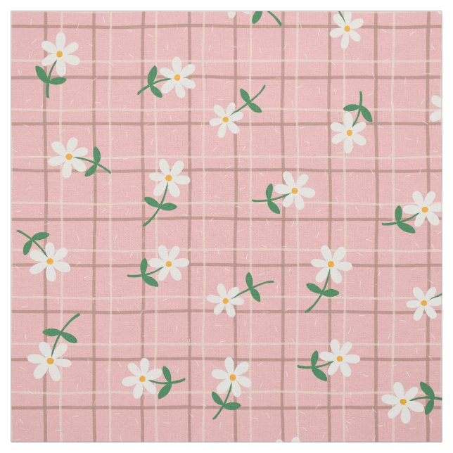 Tissu Daisies on Pink Plaid (medium scale) (Échantillon)