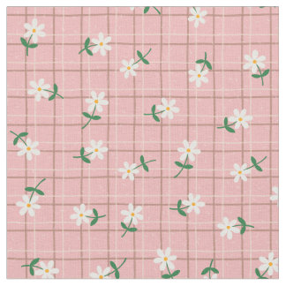 Tissu Daisies on Pink Plaid (small scale)