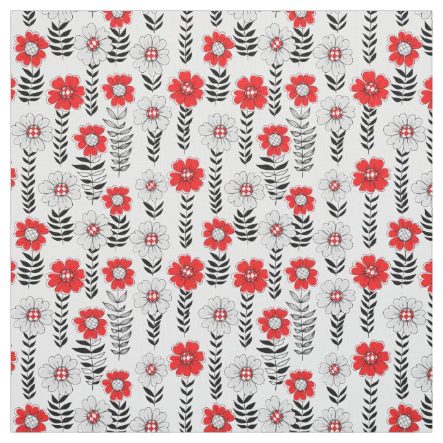 Tissu Daisy dooda en rouge et noir (Échantillon)