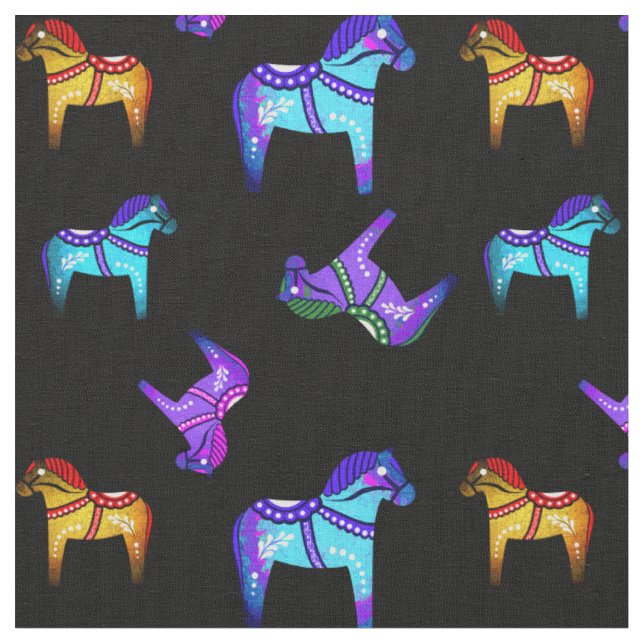 Tissu Dala folk cheval bleu/rouge/rose/violet/vert/noir (Fermer)