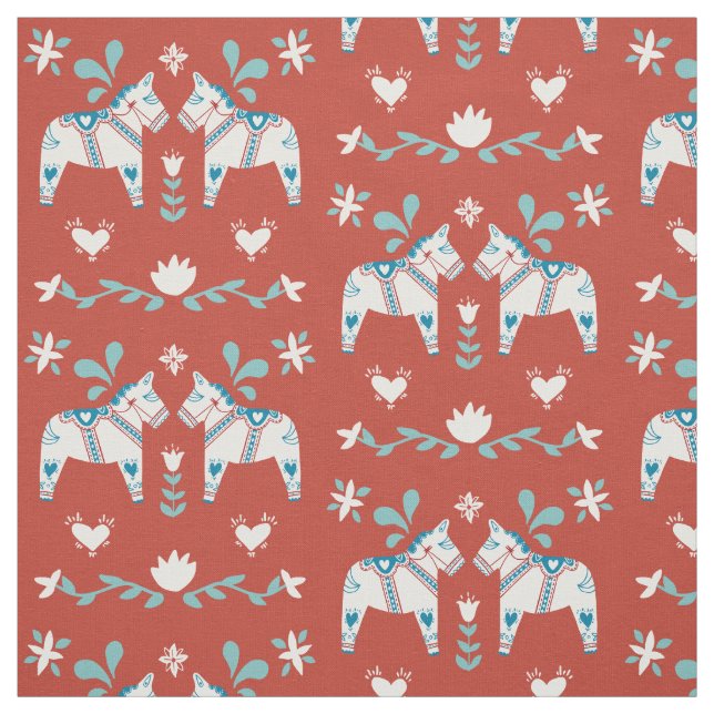 Tissu Dala Suédoise Cheval Fols Blanc Rouge Noël (Échantillon)