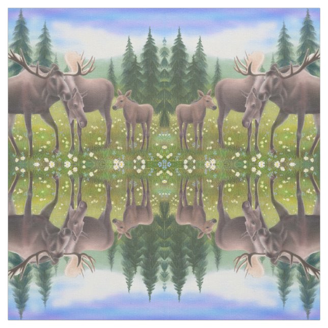 Tissu d'Alaska de famille d'orignaux (Échantillon)