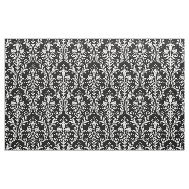 Tissu Damas Acanthus Blanc Sur Le Noir (Yard)