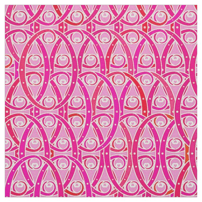 Tissu damas arabesque - fraise rose (Échantillon)