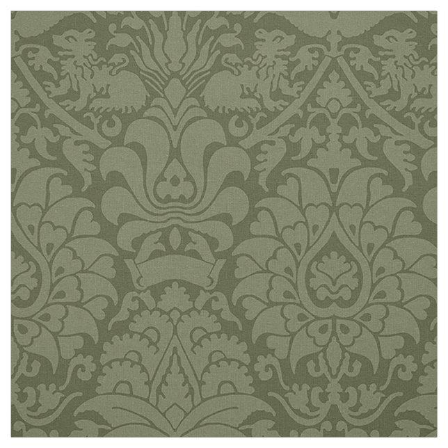 Tissu Damas avec Lions, Vert olive (Échantillon)