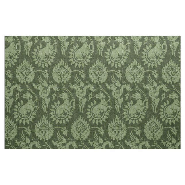 Tissu Damas avec serpents ailés, vert foncé (Fat Quarter)