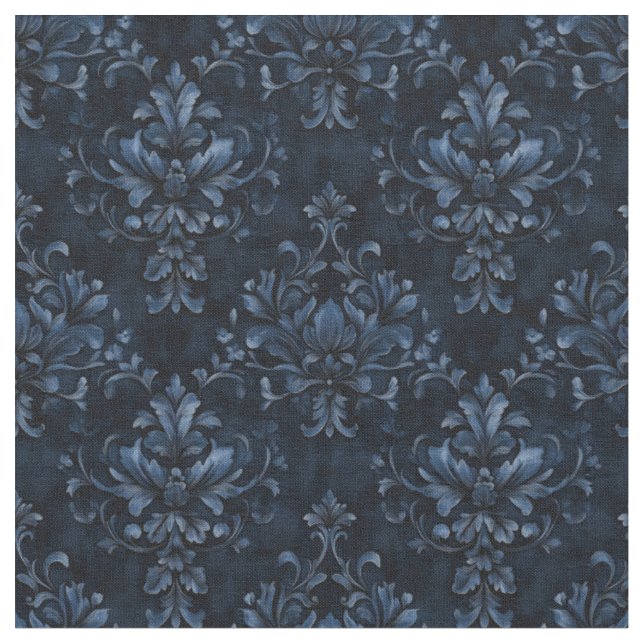 Tissu Damas bleu sur bleu foncé (Fermer)