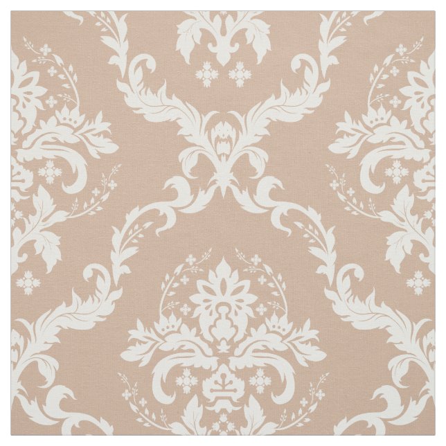 Tissu Damas Floral Blanc Tan Arrière - plan (Échantillon)