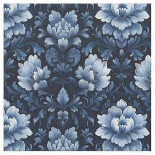 Tissu Damas floral bleu foncé