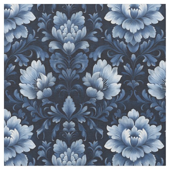 Tissu Damas floral bleu foncé (Fermer)