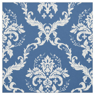 Tissu Damas florales blanches Arrière - plan bleu person
