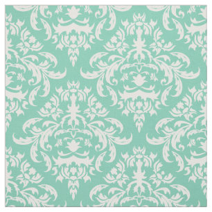 Tissu Damas florales blanches-Arrière - plan de la menth