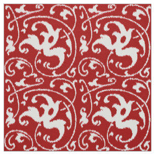 Tissu Damas florales d'Ikat - Rouge et blanc foncé