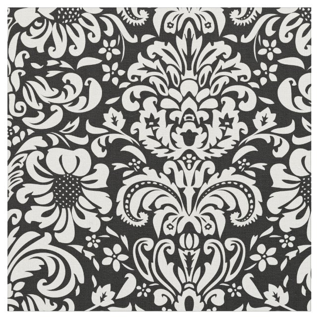 Tissu Damas florales noir et blanc (Fermer)
