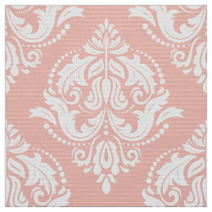 Tissu Damas Florales Ornées Blanches Et Saumons