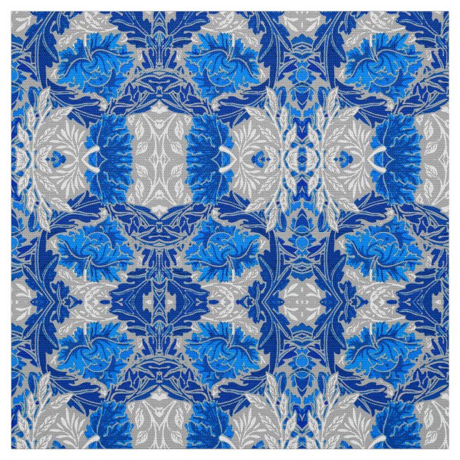 Tissu Damas florales, Sapphire bleu et gris (Échantillon)