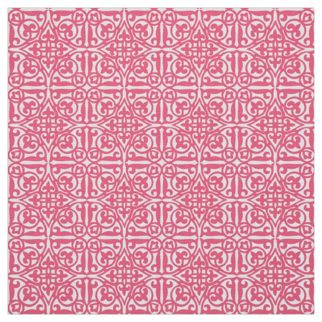 Tissu Damas médiéval Fleur-de-lis, corail rose & blanc (Échantillon)