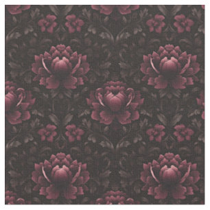 Tissu Damas rose foncé sur noir