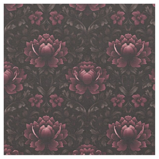 Tissu Damas rose foncé sur noir (Fermer)