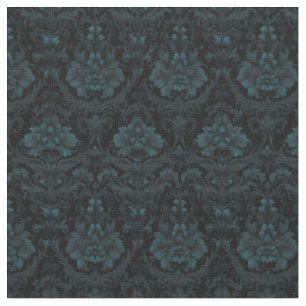 Tissu Damas Turquoise foncé sur noir