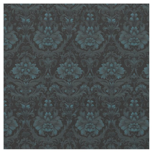 Tissu Damas Turquoise foncé sur noir (Fermer)