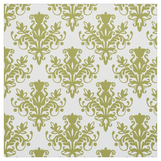 Tissu Damask 02 Motif - Olive on White (Échantillon)