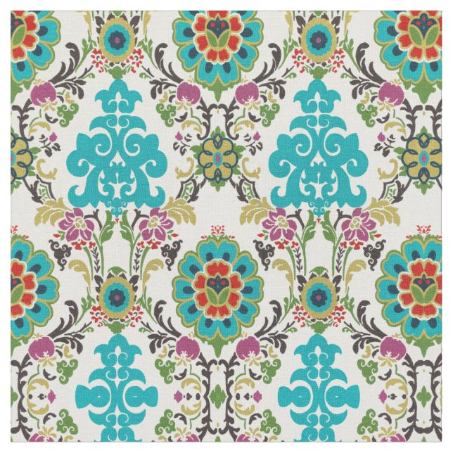 Tissu Damask Floral Patterns Plum Turquoise (Fermer)