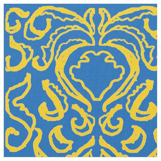 Tissu Damask Ukraine Liberté Bleu Energier Jaune (Fermer)