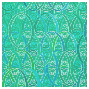 Tissu damassé arabesque - aqua et turquoise