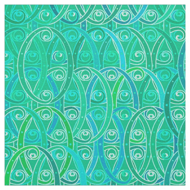 Tissu damassé arabesque - aqua et turquoise (Échantillon)