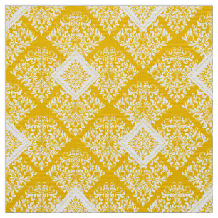 tissu damassé blanc baroque jaune