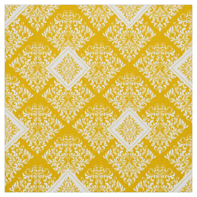 tissu damassé blanc baroque jaune (Échantillon)