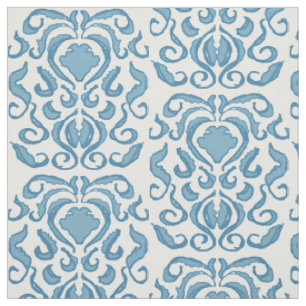 Tissu damassé bleu printemps et blanc