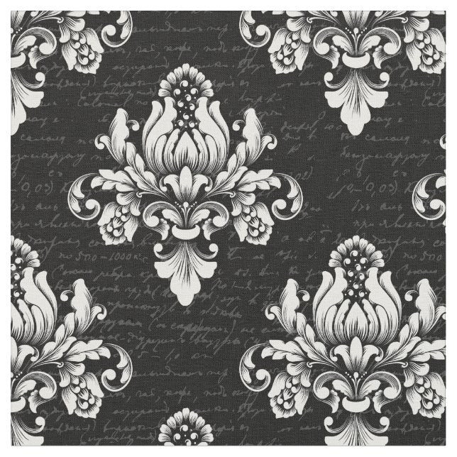 Tissu damassé botanique floral orné antique complexe (Fermer)