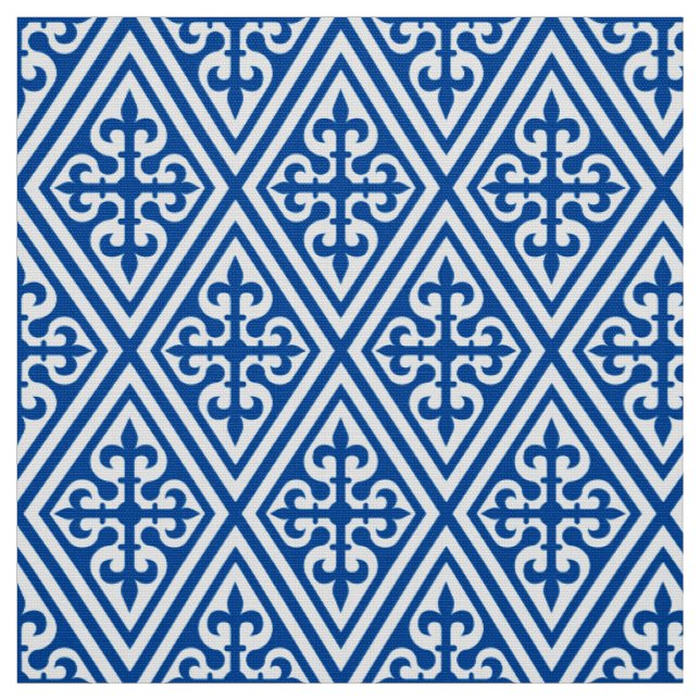 Tissu Damassé croisée médiévale - bleu et blanc de (Échantillon)