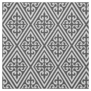 Tissu Damassé croisée médiévale - gris argenté/gris