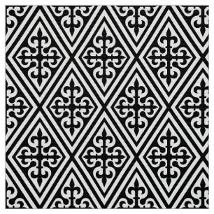 Tissu Damassé croisée médiévale - noire et blanche