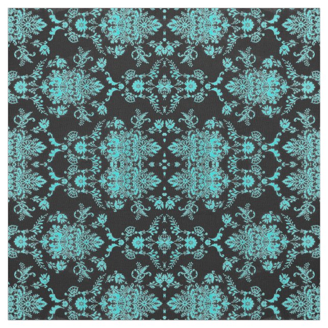 Tissu Damassé d'Aqua sur la conception chic noire (Échantillon)