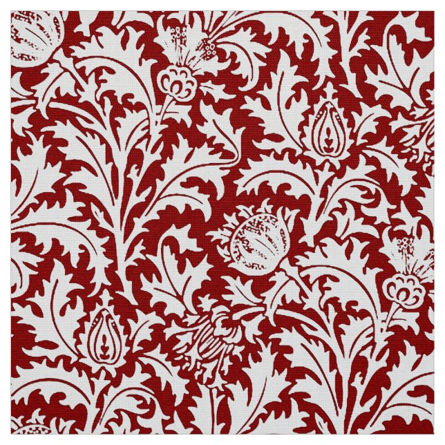 Tissu Damassé de chardon de William Morris, rouge foncé (Échantillon)