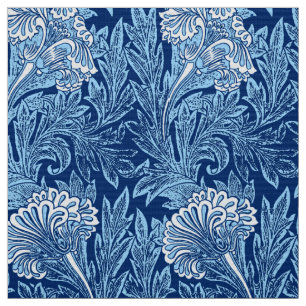 Tissu Damassé de fleur, marine, bleu de ciel et blanc