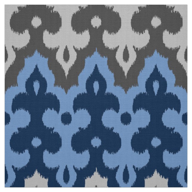 Tissu Damassé d'Ikat de Marocain, bleu et gris/gris (Échantillon)