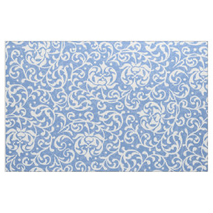 Tissu Damassé florale bleu-clair et blanche élégante