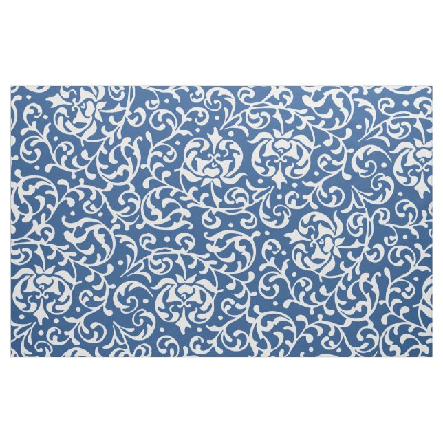 Tissu Damassé florale bleue et blanche de la Renaissance (Fat Quarter)